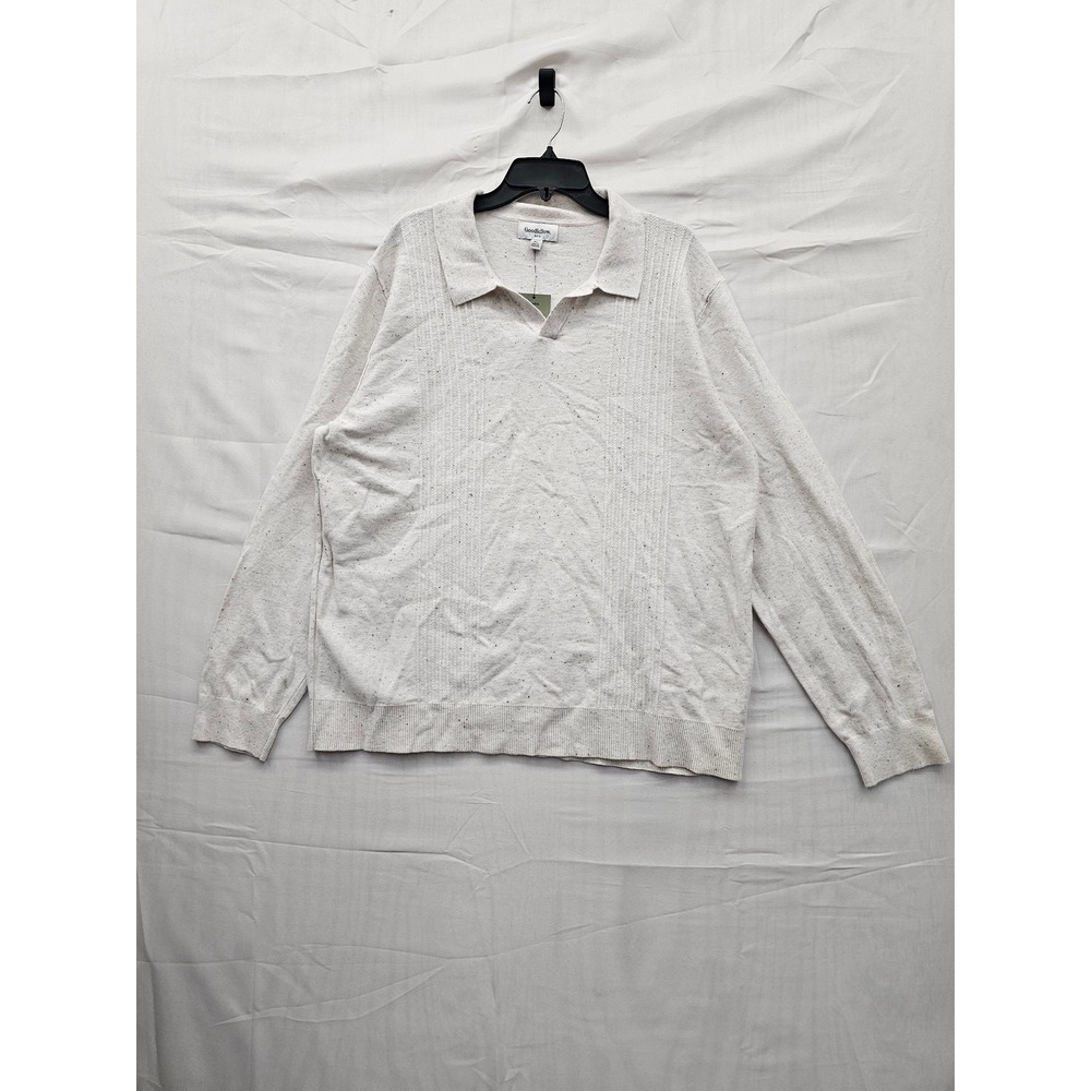 Goodfellow & Co Mens XL Cream Speckled Long Sleeve Sweater Polo 043 02 2131
